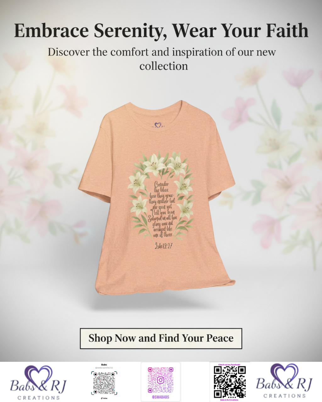 “Watercolor lily Christian t-shirt featuring Luke 12:27. A soft, faith-inspired reminder to trust God’s care. Beautiful gift for women of faith, Bible study, or everyday encouragement.”