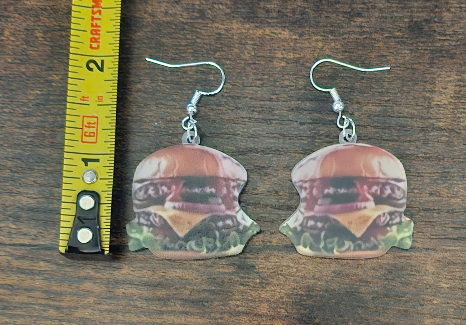 Cheeseburger Dangle Earrings – Fun Food Jewelry, Double-Sided Acrylic
