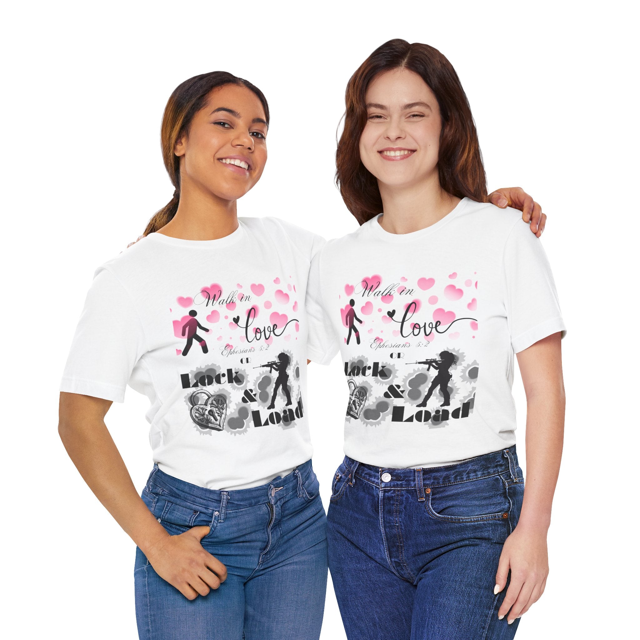Walk in Love or Lock & Load Christian T-Shirt | Ephesians 5:2 | Faith & Freedom Tee | Funny Scripture Shirt for Bold Christian Women