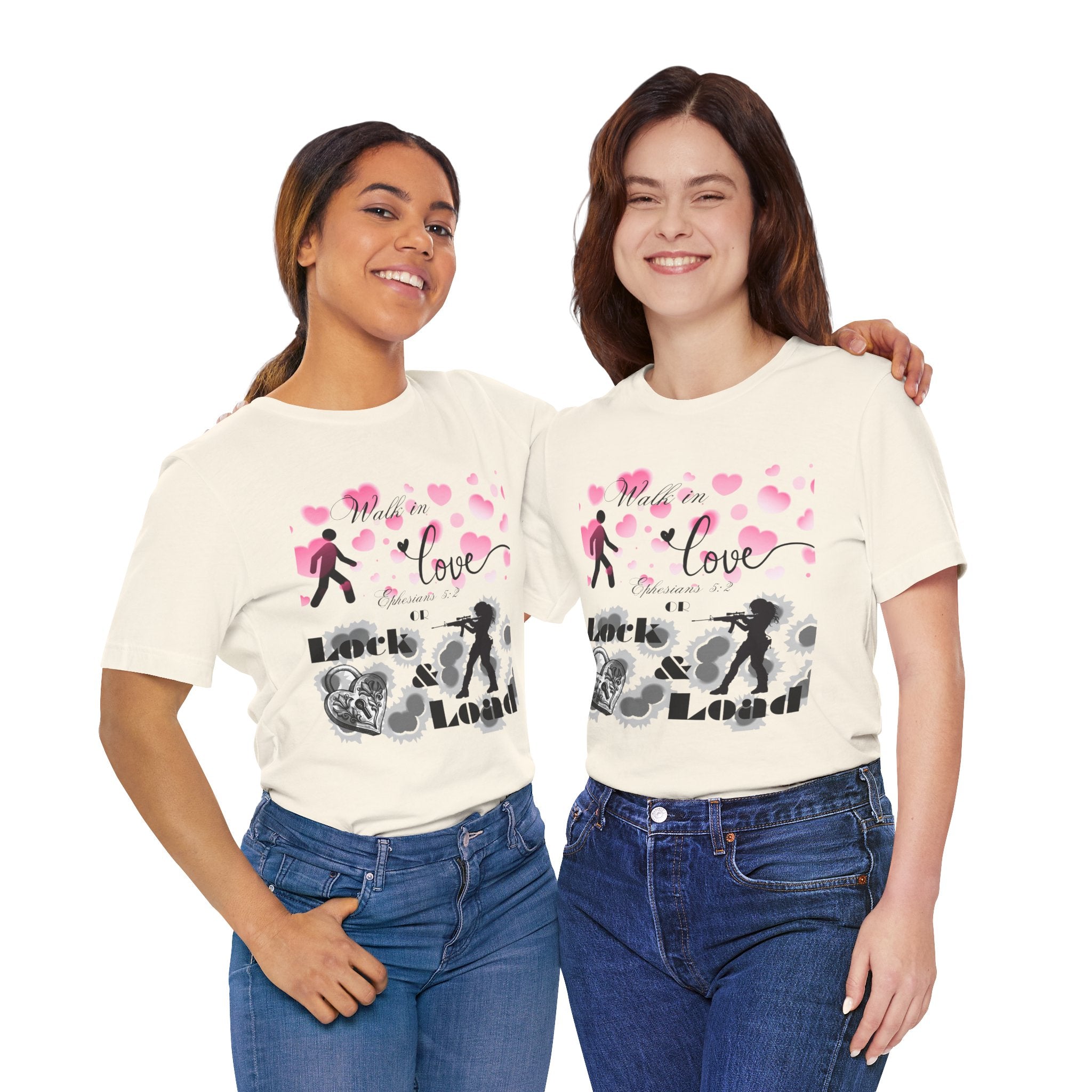 Walk in Love or Lock & Load Christian T-Shirt | Ephesians 5:2 | Faith & Freedom Tee | Funny Scripture Shirt for Bold Christian Women