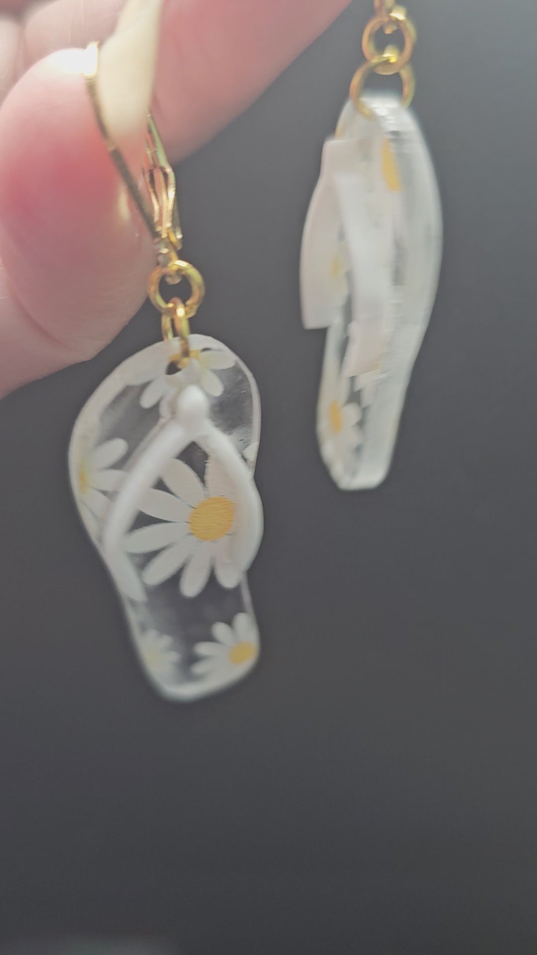 Daisy patterned acrylic flip flop earrings by Babs & RJ Creations