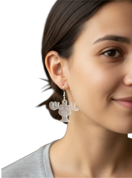 Clear Acrylic Earrings – Festive Moose Acrylic Earrings – Lightweight, Cute & Holiday-Ready!