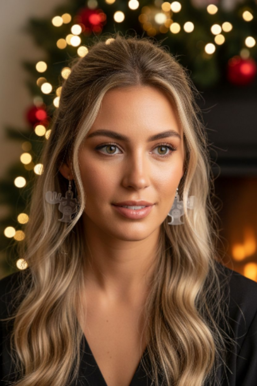 Clear Acrylic Earrings – Festive Moose Acrylic Earrings – Lightweight, Cute & Holiday-Ready!